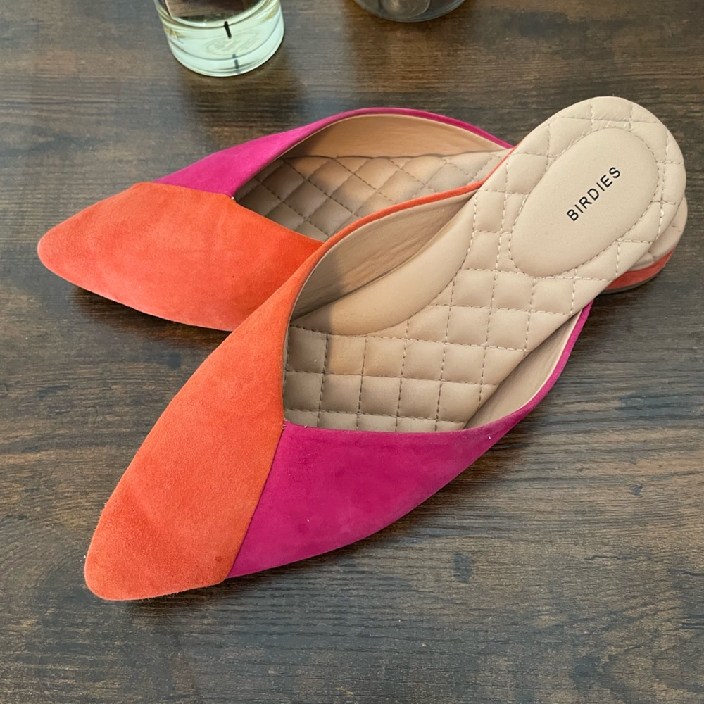Birdies The Swan Flats Mules Fruit Punch Pointed Pink Suede Pointed Toe